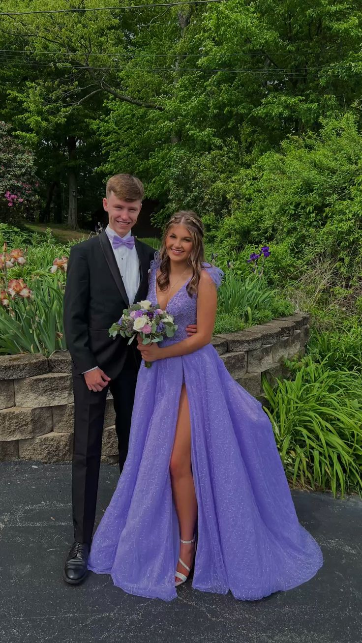 A-line V Neck Purple Prom Dress,Purple Evening Dress