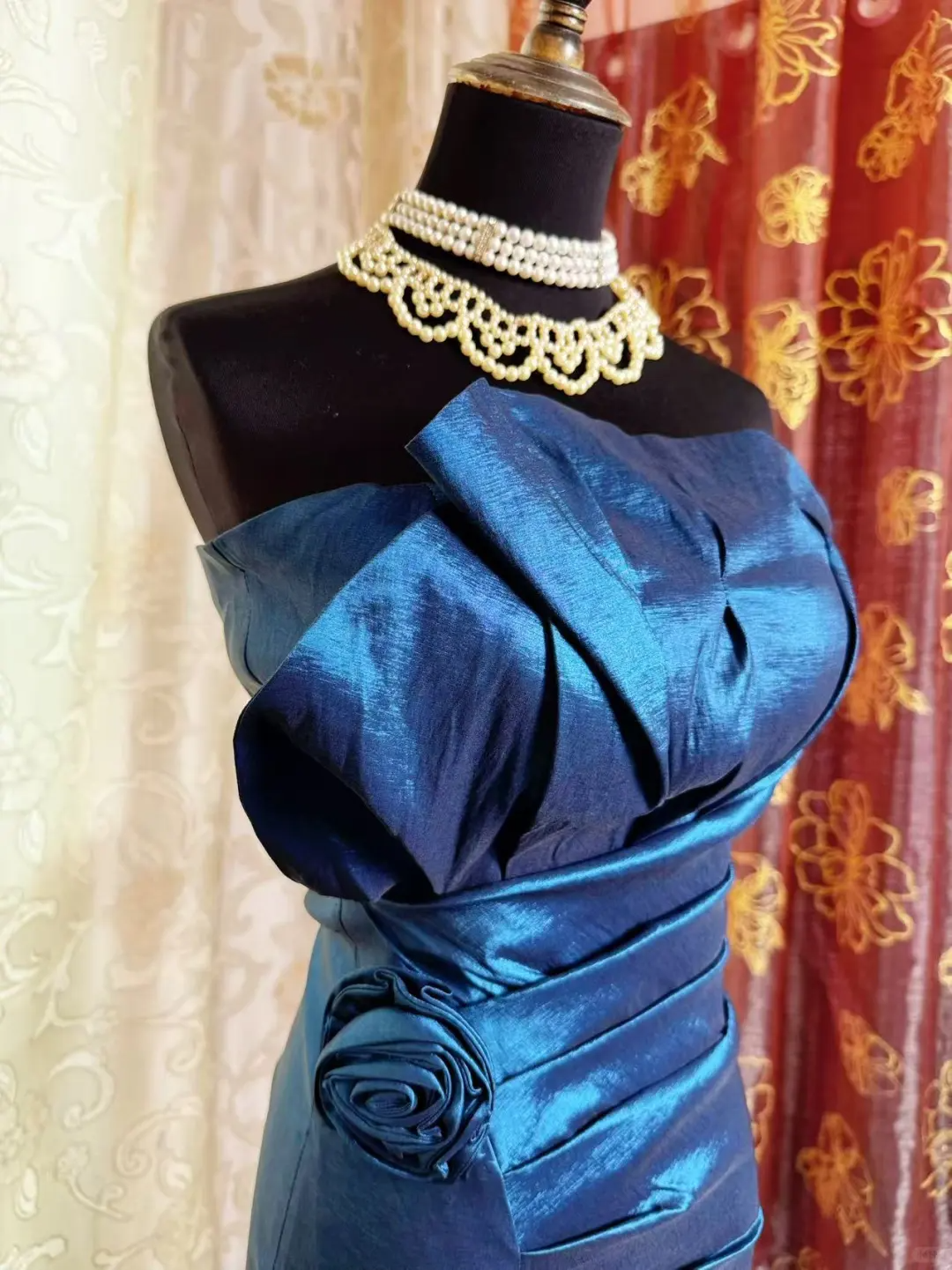 Vintage Strapless Blue Satin Sheath Homecoming Dress Cocktail Dress