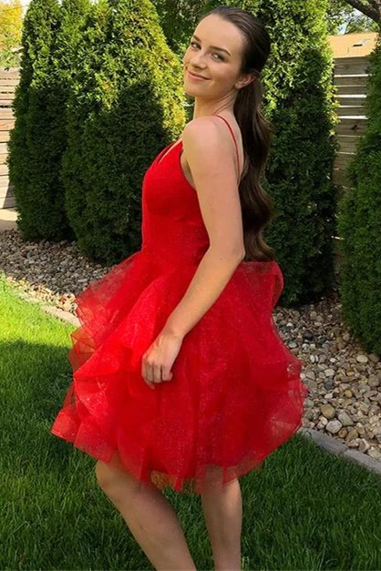 Princess Red A-line Ruffles Short Homecoming Dress