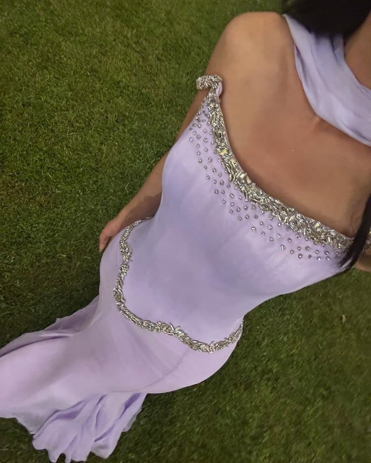Classy Purple Satin Chiffon Beaded Mermaid Long Party Dress Formal Evening Dress With Ribbon
