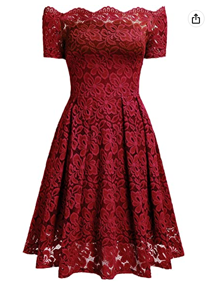 Women's Vintage Floral Lace Short Sleeve Boat Neck Cocktail Party Swing Dress Homecoming Dress