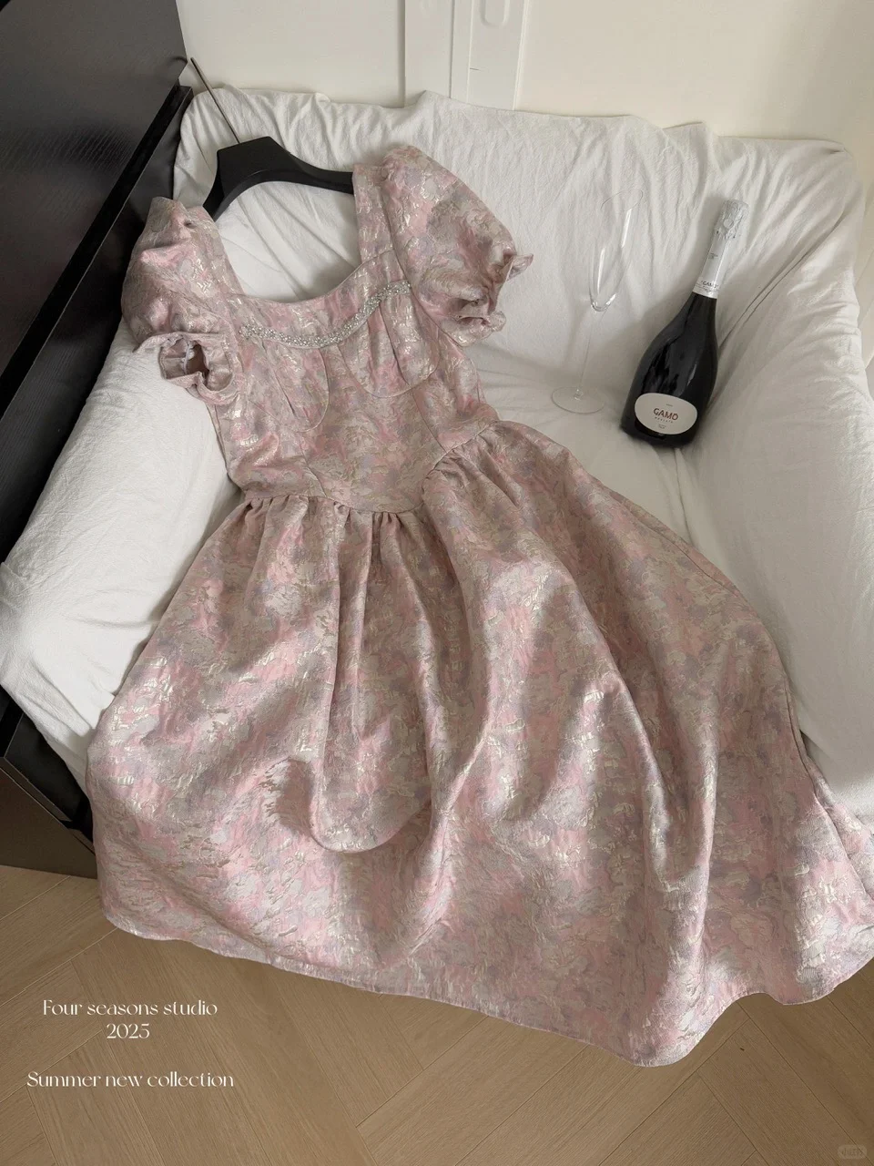 Cute Satin Print Floral Short Sleeves A Line Birthday Outfits Blue Homecoming Dress