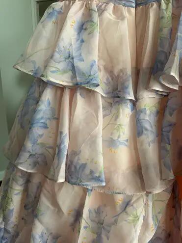 Charming Ball Gown Long Strapless Ruffles Floral Long Prom Dress