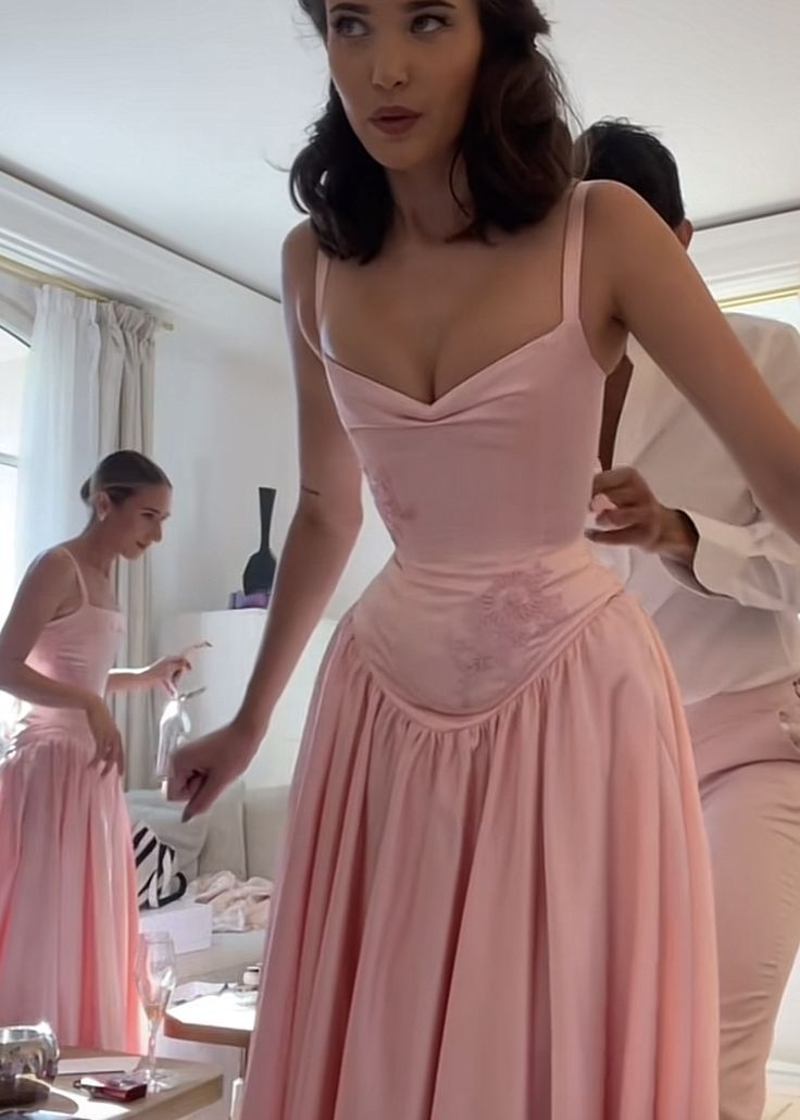 Elegant Pink Satin A-Line Long Evening Dress Bridesmaid Dress