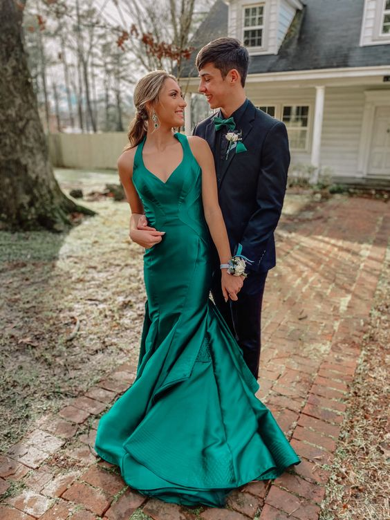 Sexy Green Mermaid Long Backless Prom Dresses