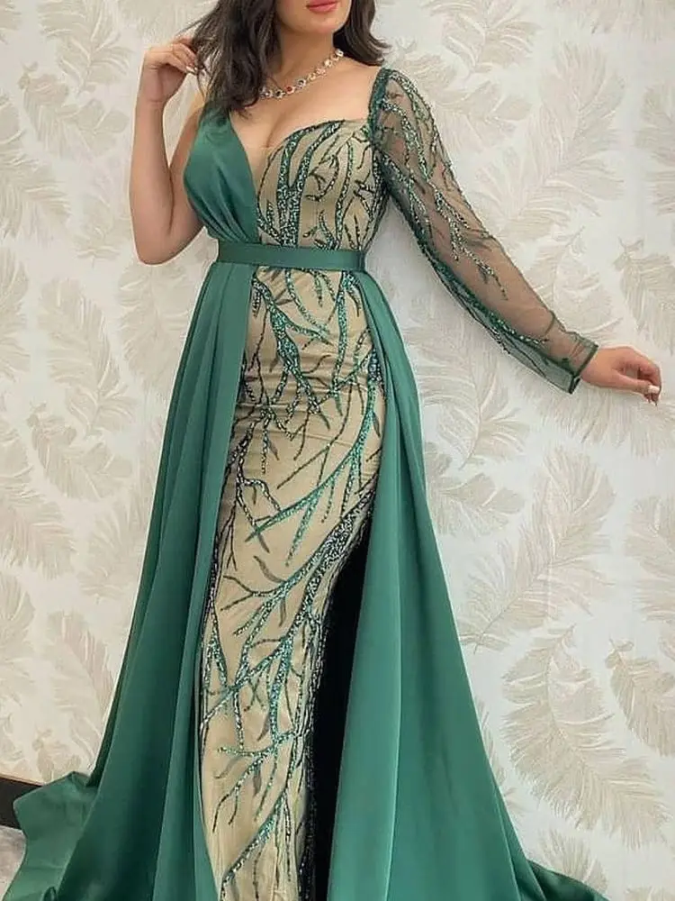 Temperament Applique Mermaid Evening Dress Sexy Ladies Formal Dresses