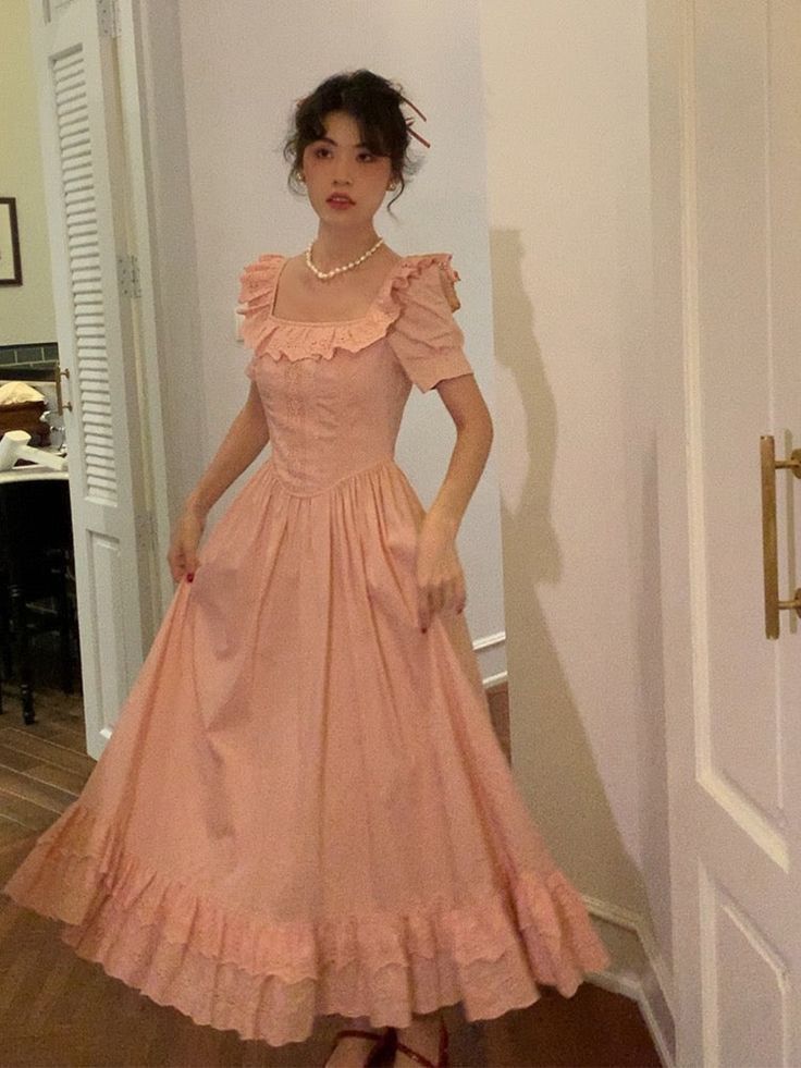 Elegant A line Prom Dress vintage blush pink square neck dress