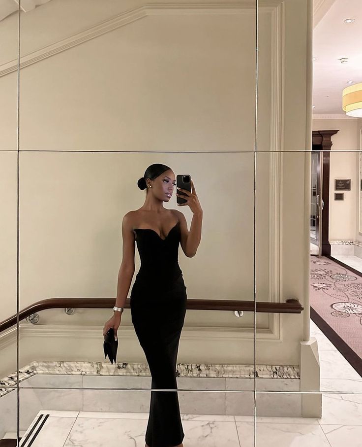 Strapless Prom Dress Black Elegant Evening Party Dress