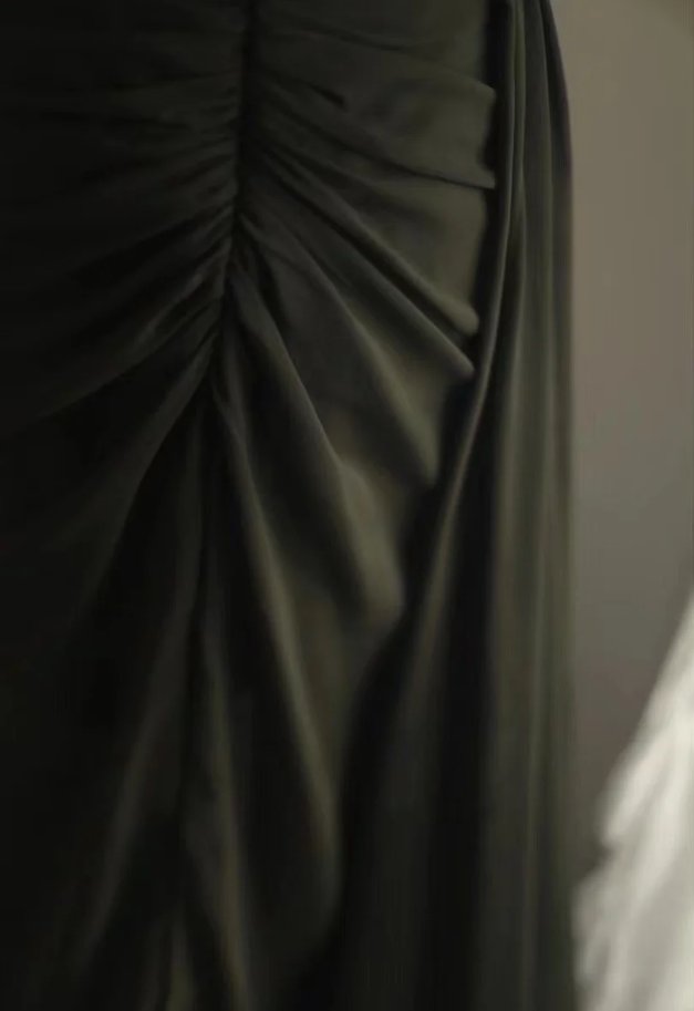 Vintage Green Spaghetti Straps Satin Beaded Mermaid Slit Long Evening Dress Party Gown