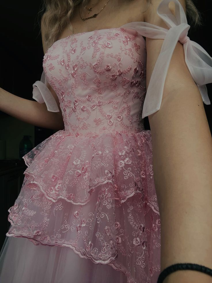 Pink Lace Tulle Prom Dress Sweet 15 Birthday Dress Evening Dress Party Dress