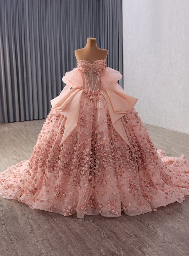 Pink Tulle Sequins Appliques Sweetheart Prom Dress