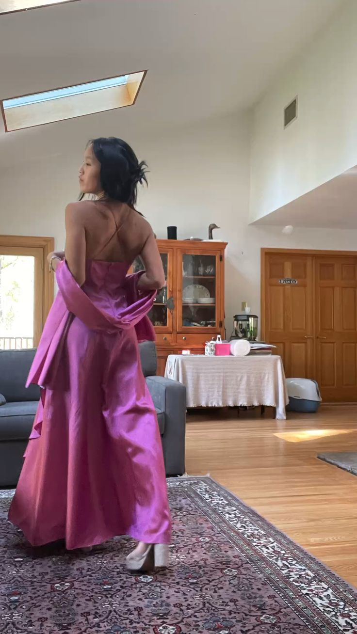 Spaghetti Straps Pink Long A Line Beaded Evening Dress Formal Prom Gown