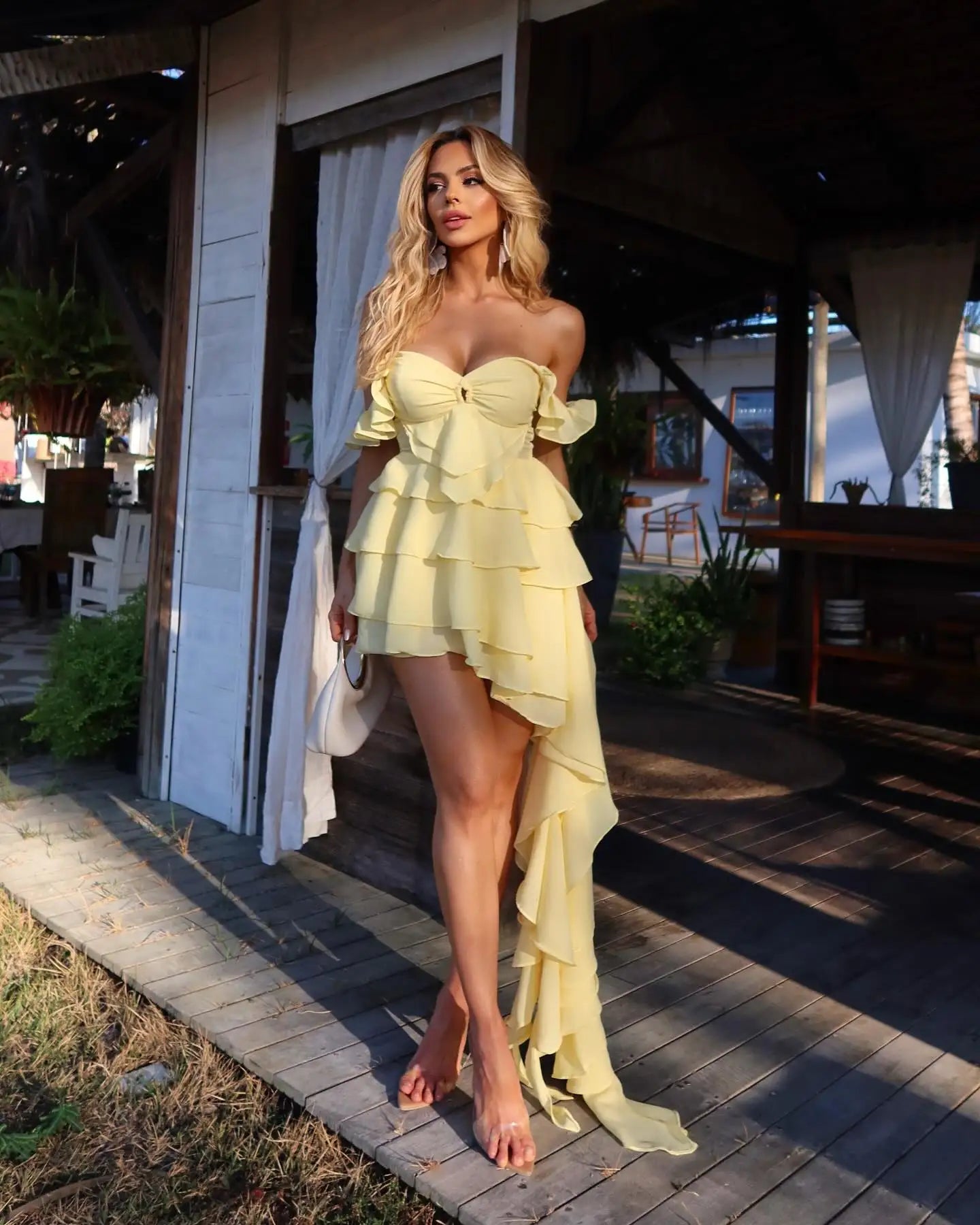 Ruffle Dress Women Summer Party Off Shoulder Dresses Elegant Mini Party Dress
