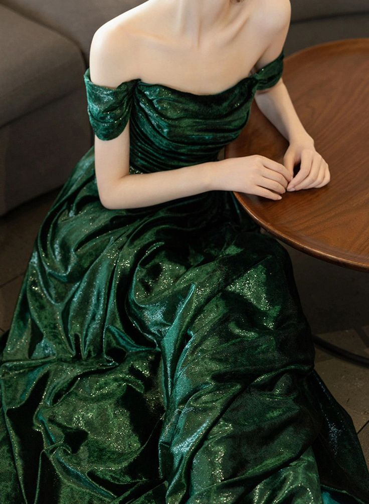 Beautiful Green Off Shoulder Evening Dress, Green Long Prom Dress