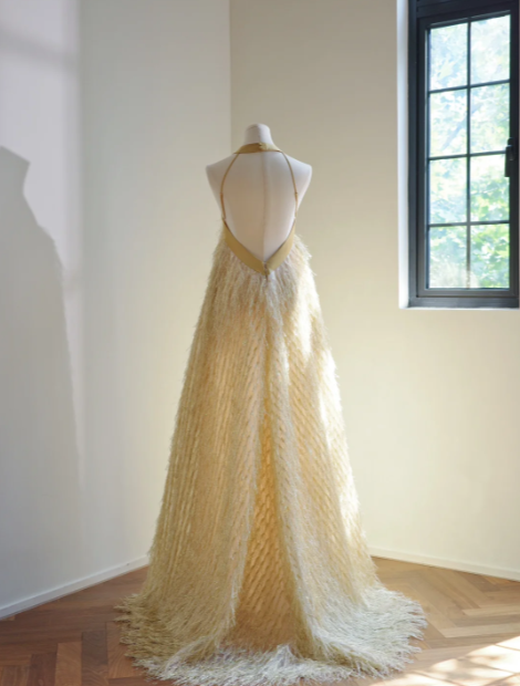 Sexy Yellow Feather Prom Dress Sexy Evening Dress Graduation Dress