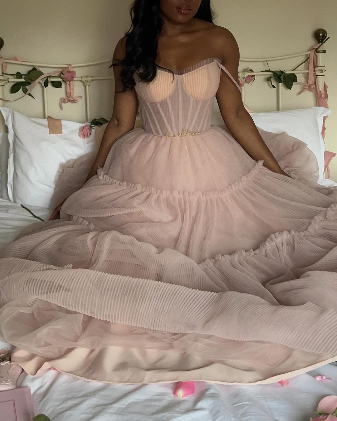 Elegant Purple A-line Tube Top Fishbone Mesh Long Prom Dress Evening Dress 20th Birthday Dress