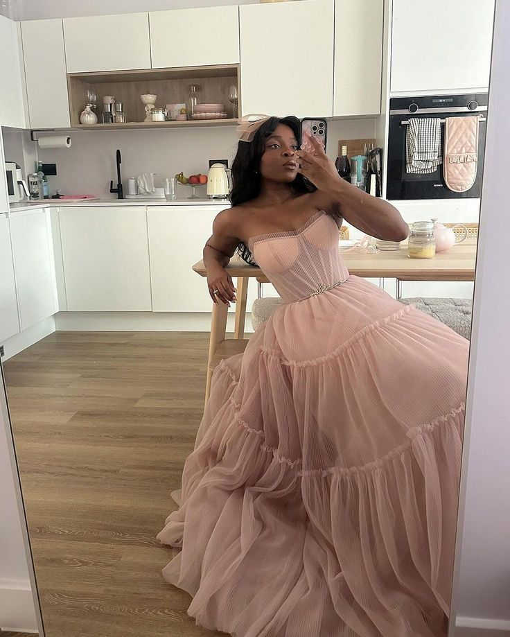 Elegant Purple A-line Tube Top Fishbone Mesh Long Prom Dress Evening Dress 20th Birthday Dress