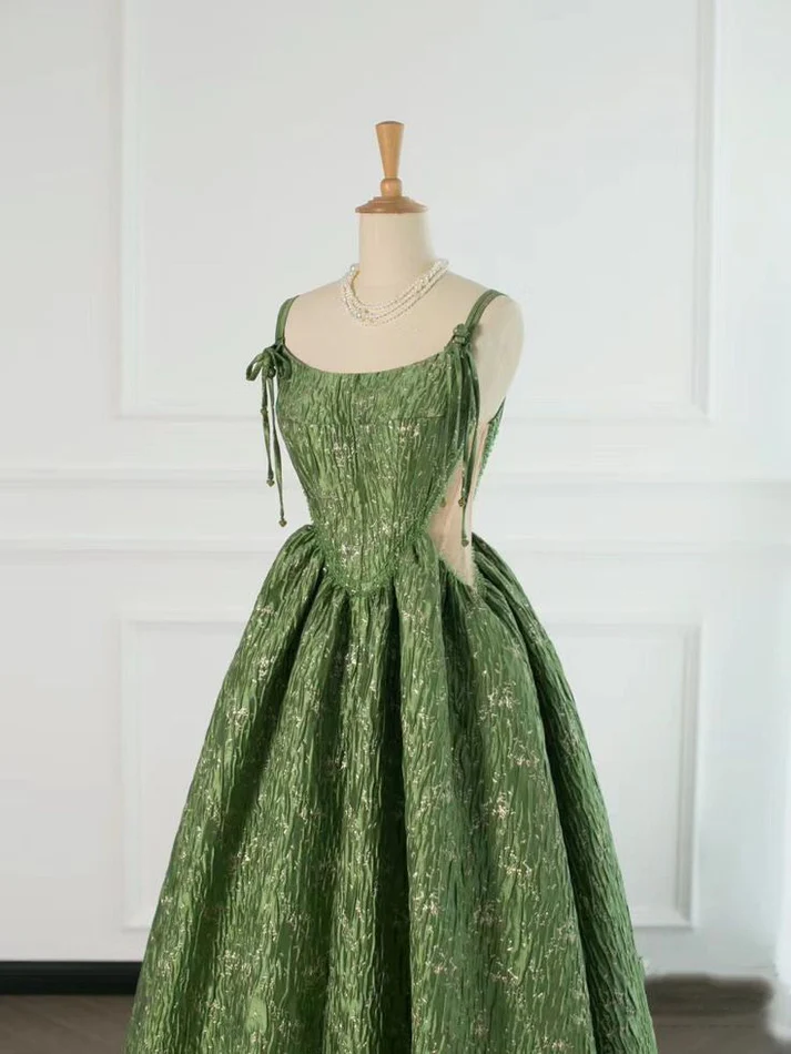 Beautiful Ball Gown Unique Green Long Prom Dress A Line Evening Dress