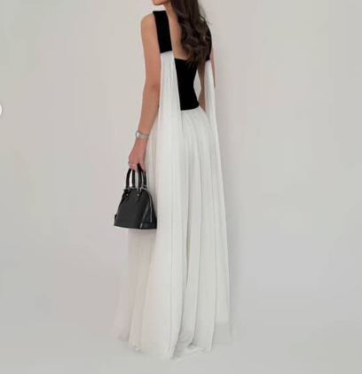 Classy Sweetheart Neck White Chiffon A Line Long Party Dress Birthday Prom Gown With Ribbon