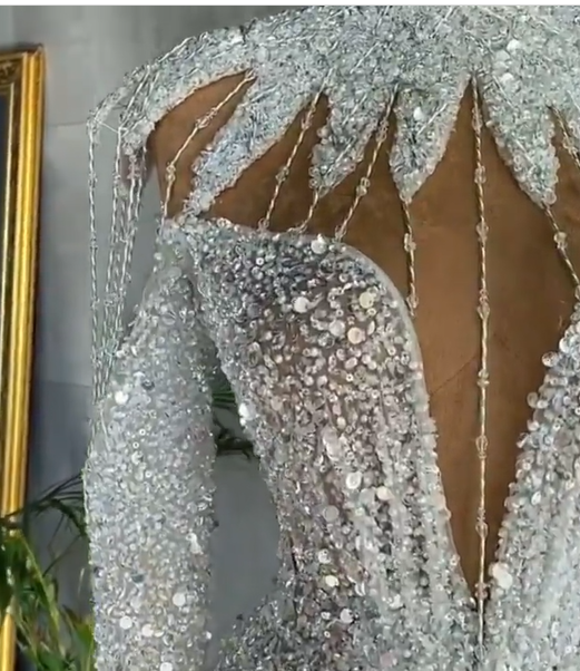 White Arabic Split Prom Dresses Luxury Beading Sequined High Neck Long Sleeve Women Plus Size Formal Evening Gowns