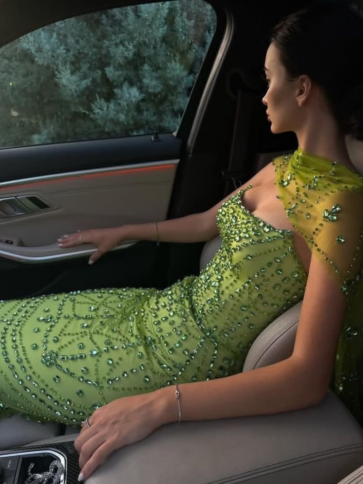 Green Beaded Prom Dress Graduation Dress 22nd Birthday Outfit