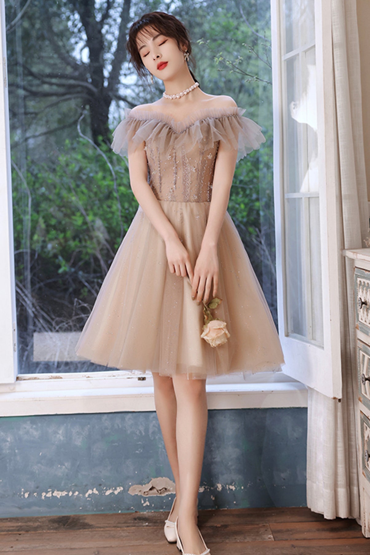 Cute tulle short A line prom dress party dress