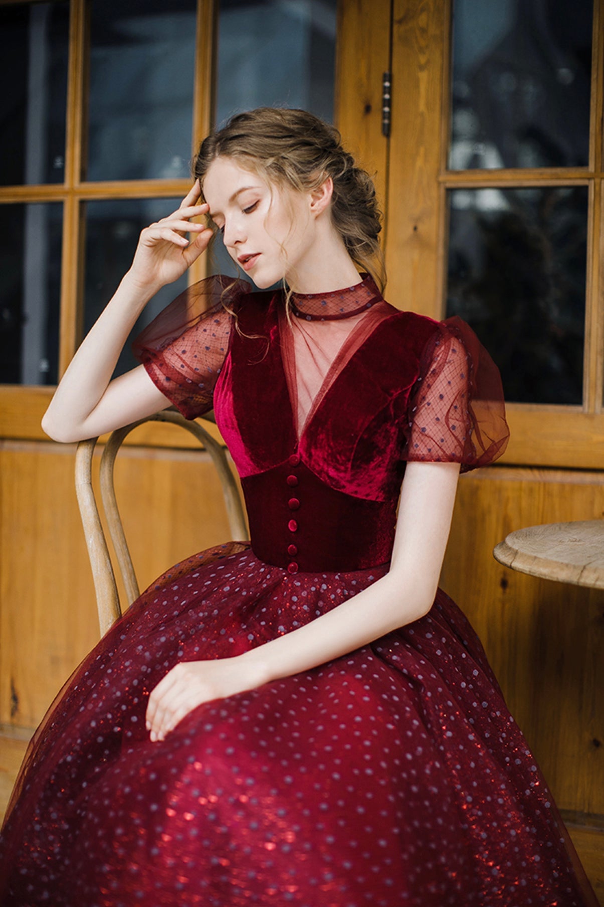 Elegant A line short prom dress burgundy evening dress
