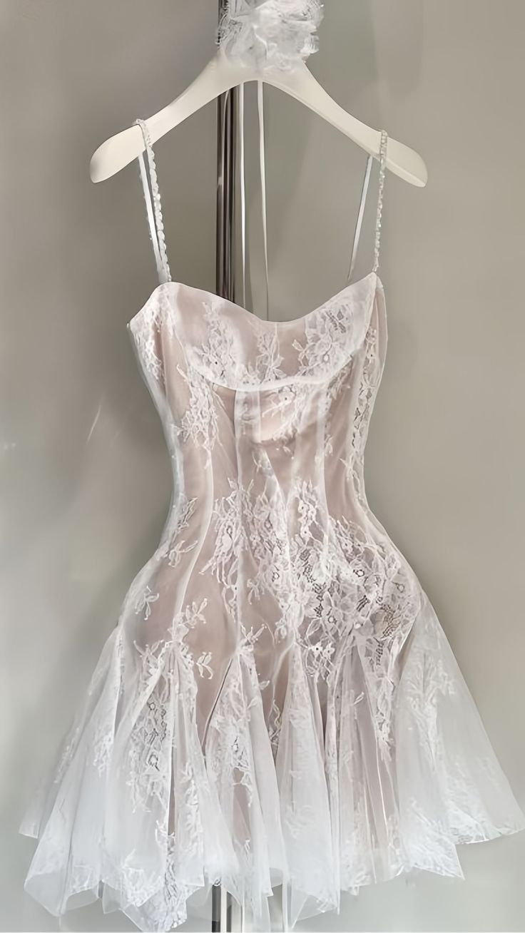 Elegant Spaghetti Straps Tulle Lace A Line Short Prom Dress Formal Homecoming Dress