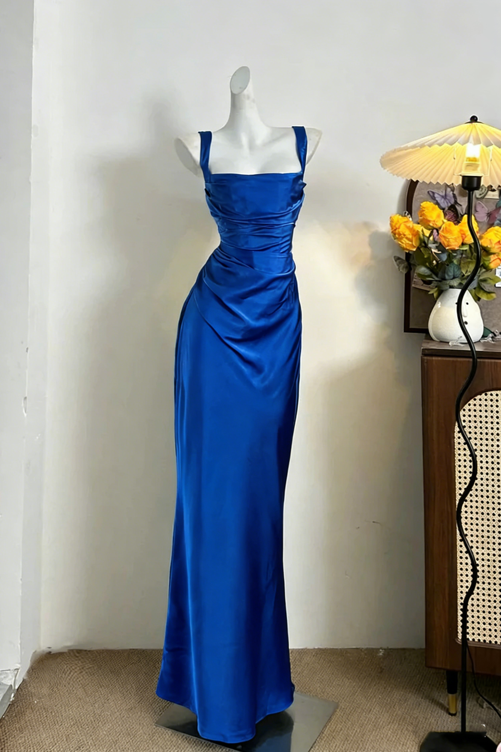 Classy Green Satin Mermaid Long Wedding Guest Dress Formal Birthday Prom Dress Party Dress