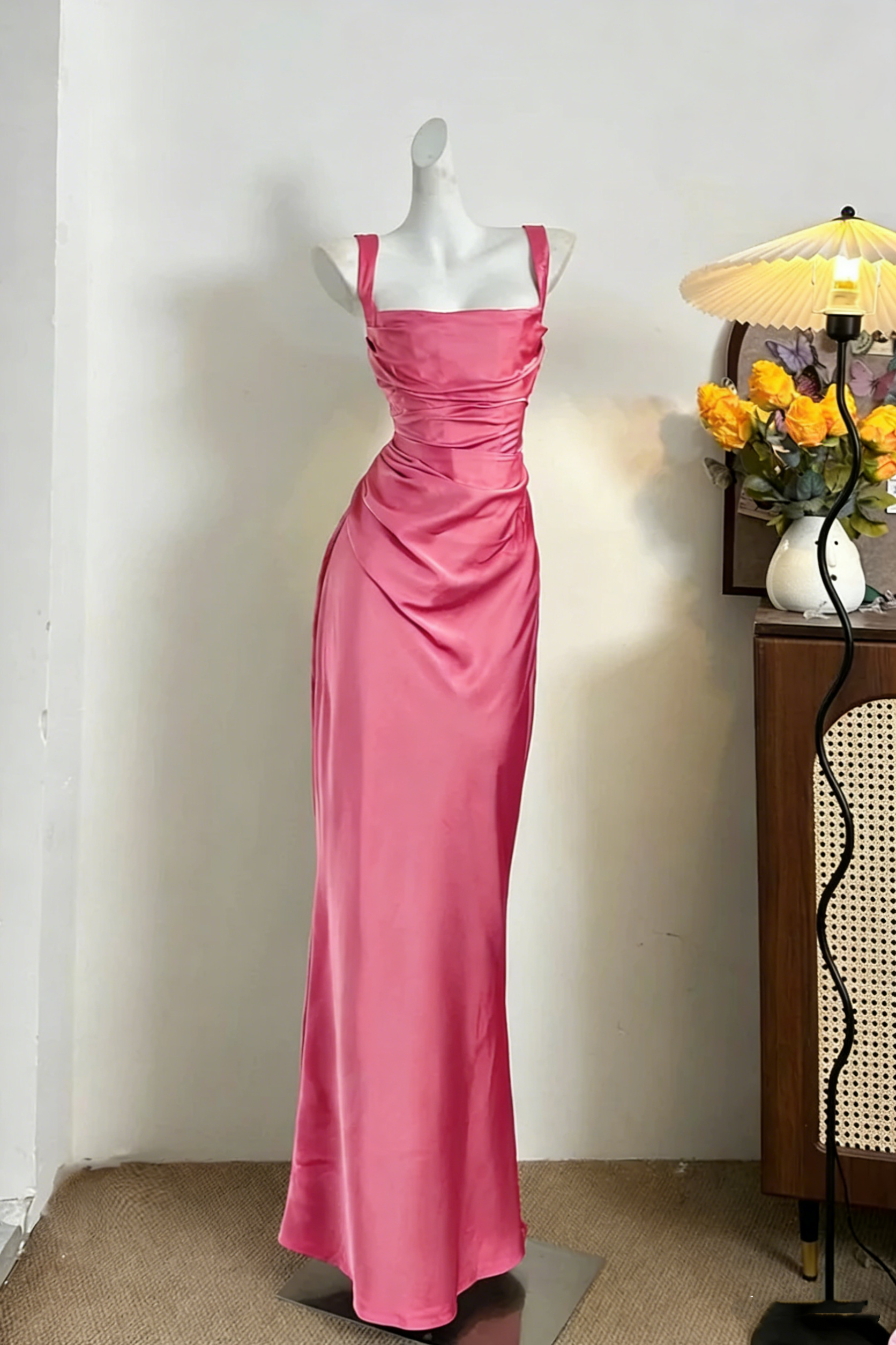 Classy Green Satin Mermaid Long Wedding Guest Dress Formal Birthday Prom Dress Party Dress