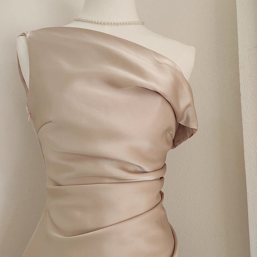 Sexy Sheath Boat Sleeveless Champagne Satin Party Dress Holiday Dresses