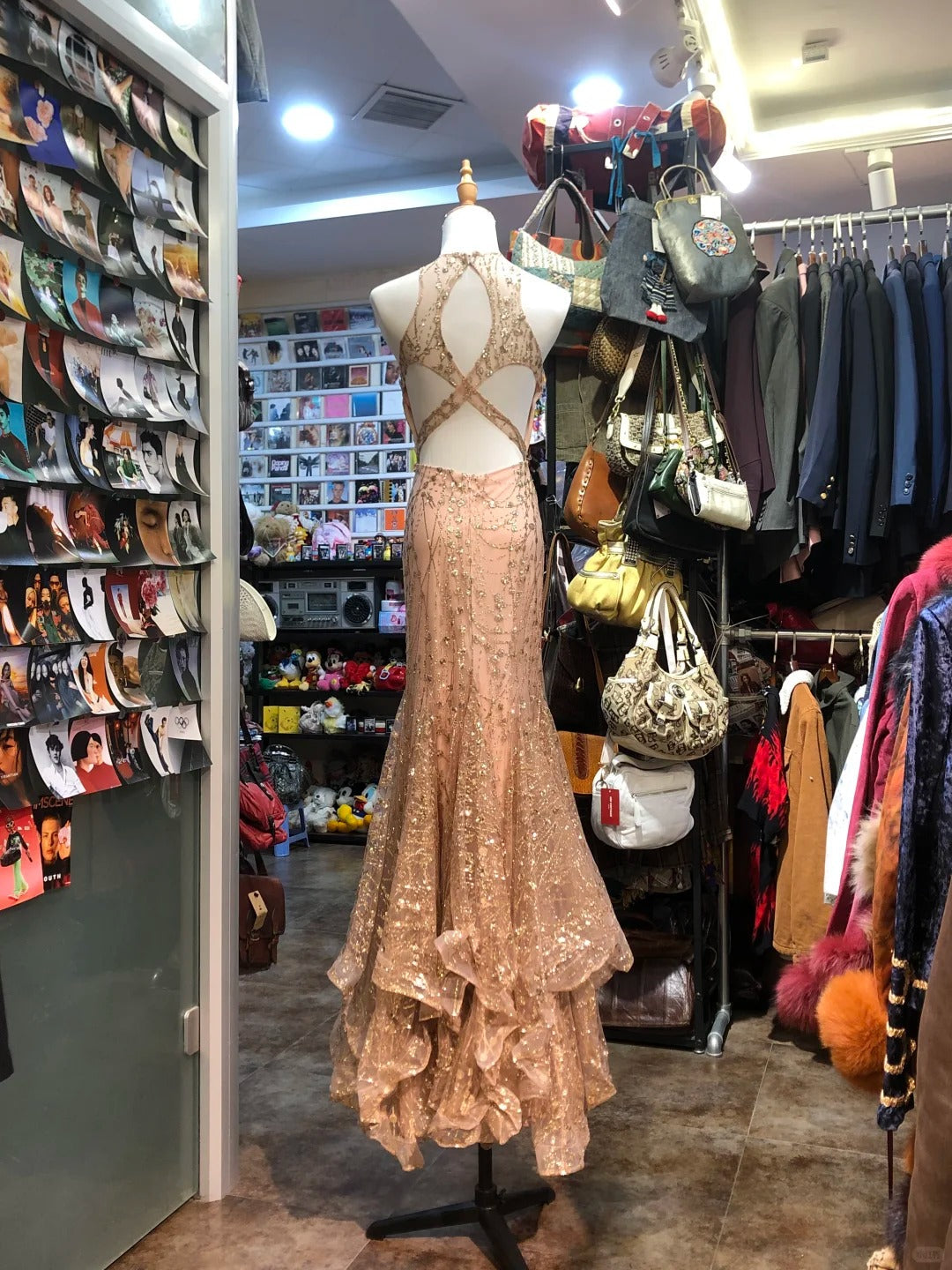 Sparkling Pink Mermaid Halter Neck Crossback Backless Tulle Long Prom Dress Evening Dress