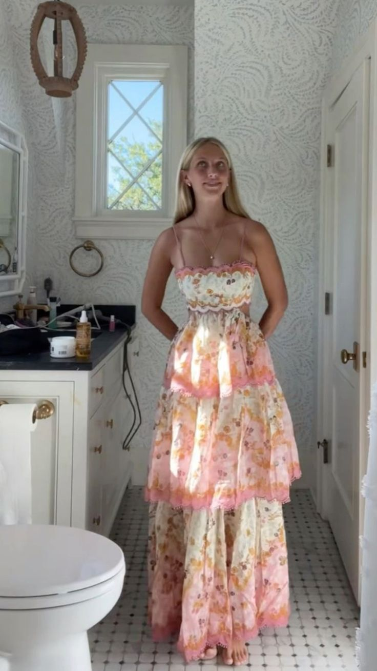 Sweet Spaghetti Straps Tiered Print A-Line Prom Dress Long Prom Evening Dress