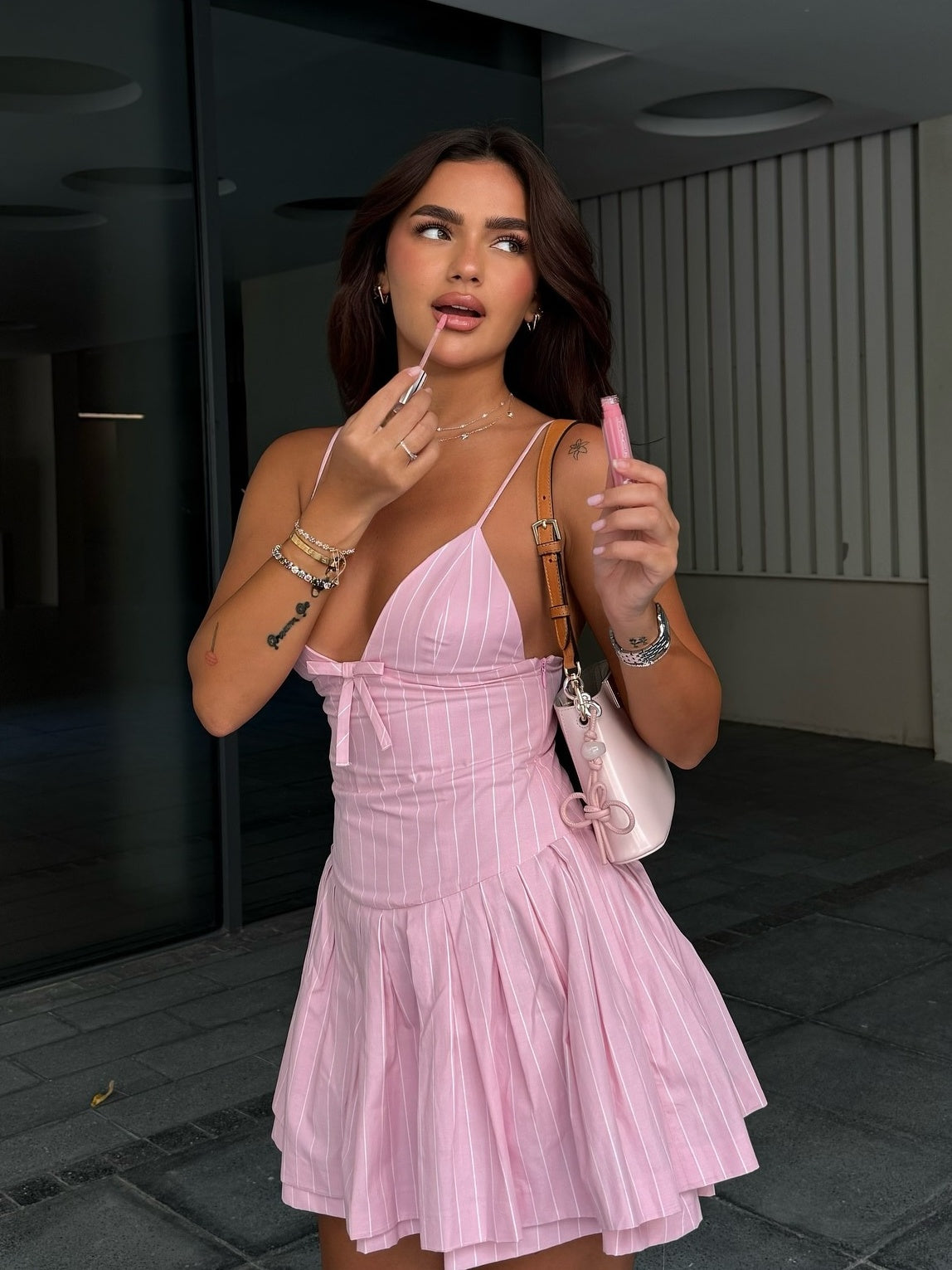 Chic A Line Spaghetti Straps Pink Short Homecoming Dress with Bowknot