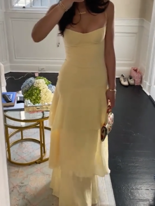Yellow Fashion Long Prom Dress Evening Party Dresses