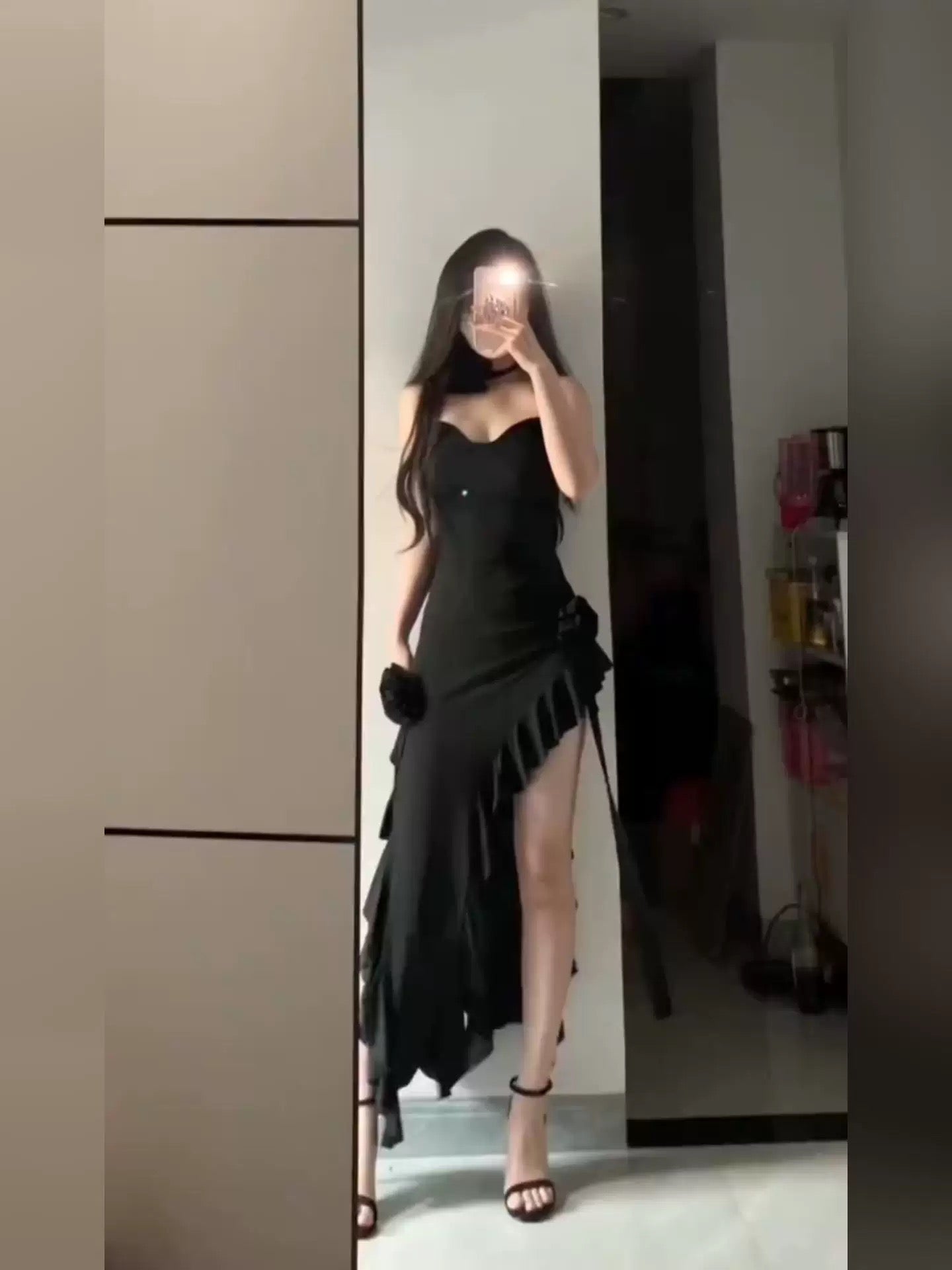Simple Sheath Spaghetti Straps Black Satin Vacation Beach Dress Long Birthday Dresses