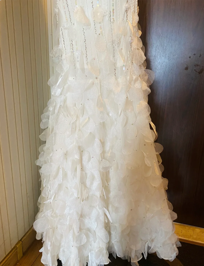 Dreamy White Mermaid Beaded 3D Petal Sequin Long Prom Dress Evening Dress