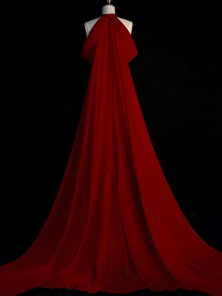 Sexy Sheath Halter Red Satin Long Prom Dress Evening Dress Formal Dress
