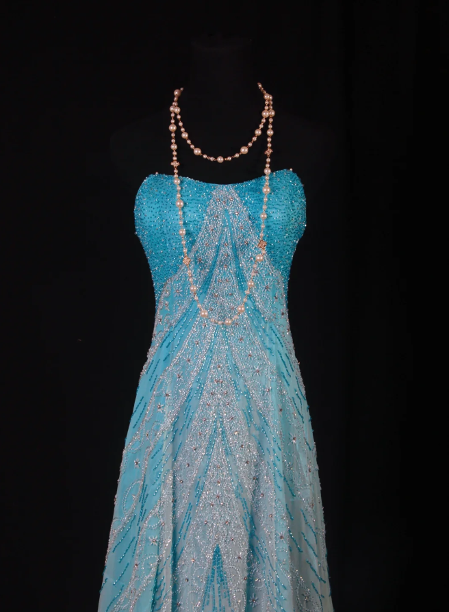 Dreamy Blue Strapless Chiffon Beaded Mermaid Long Birthday Party Dress Formal Prom Dresses