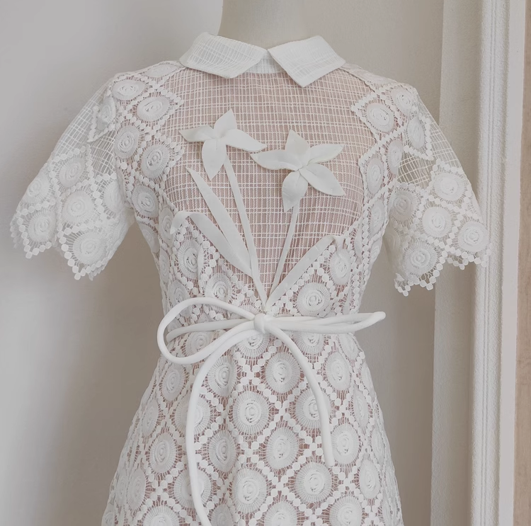 Cute A line Short Sleeves White Lace Party Dress Holiday Birthday Dresses For Women