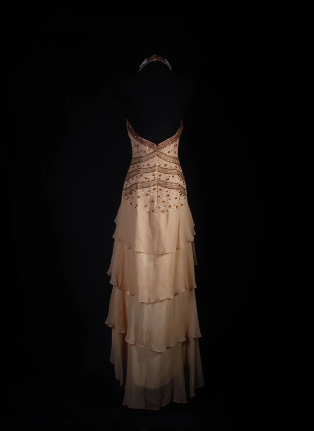 Vintage Khaki Halter Beaded Chiffon Layered Mermaid Long Party Dress Backless Wedding Guest Dress