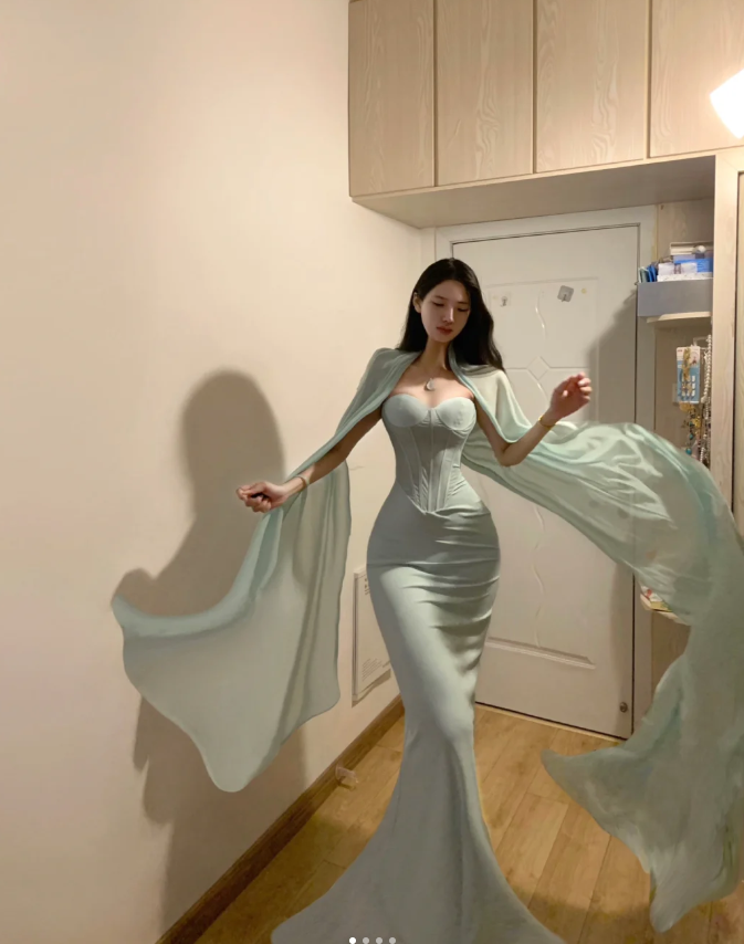Classy Strapless Light Green Satin Mermaid Party Dress Long Evening Gown