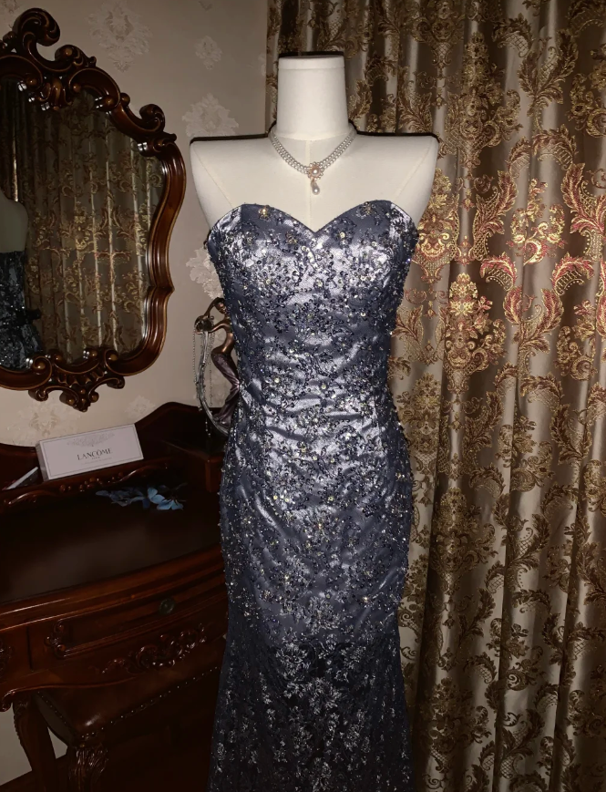Gorgeous Sweetheart Neck Satin Beaded Mermaid Long Evening Dress Formal Birthday Party Dress