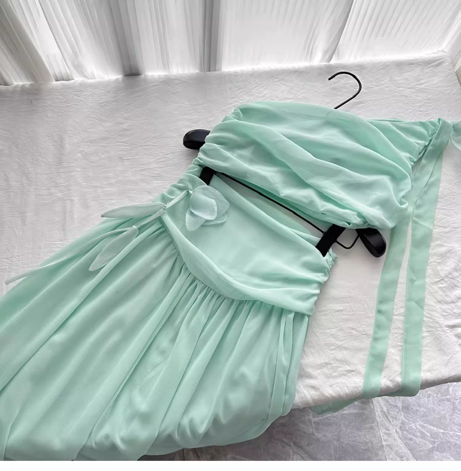 Sexy Mint Green One Shoulder Chiffon Vacation Dress Birthday Dress