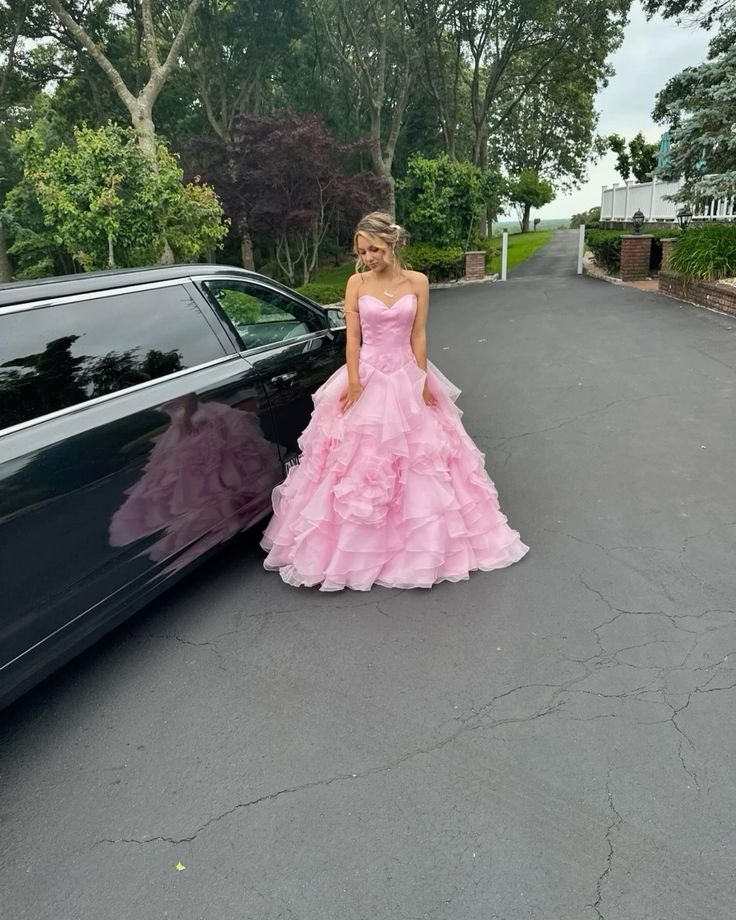 Cute Pink Strapless Tulle Layered Long Party Dress Formal Birthday Prom Dresses