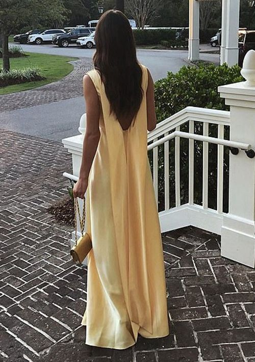 Classy A Line Yellow Satin Long Prom Dress Party Dress