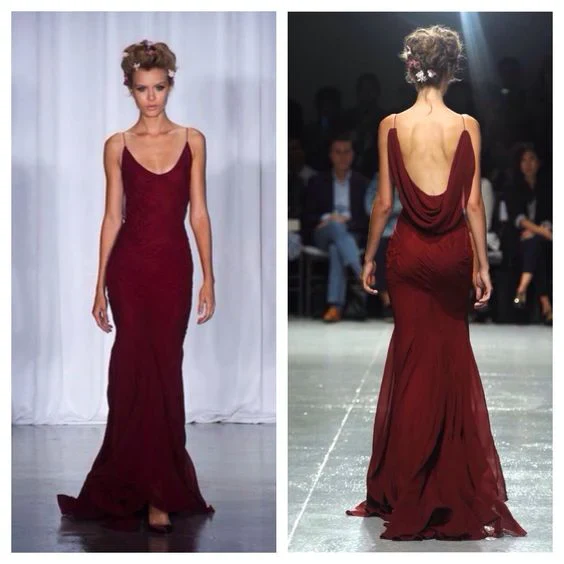 Vintage Burgundy Mermaid Evening Dress Long Prom Dress