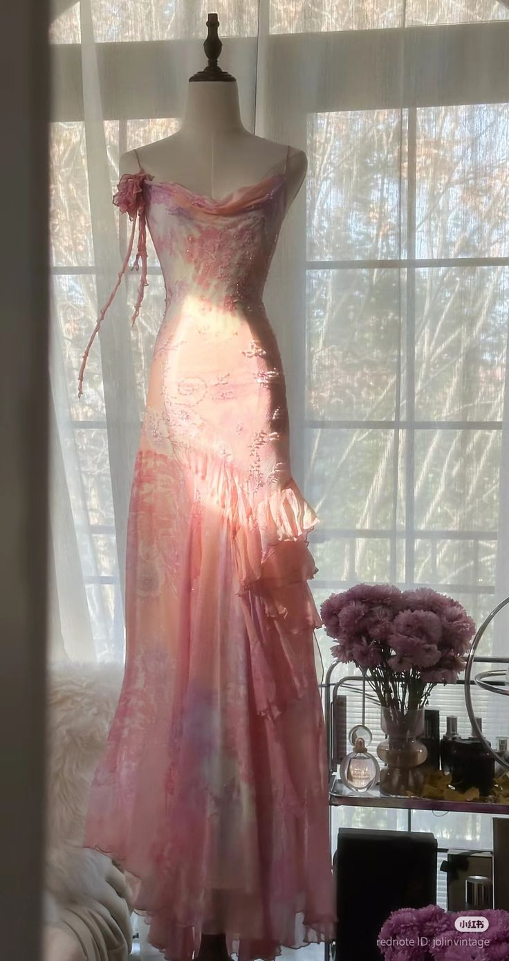 Glamorous Pink Chiffon Print Floral Beaded Evening Dress,Long Mermaid Prom Party Gown