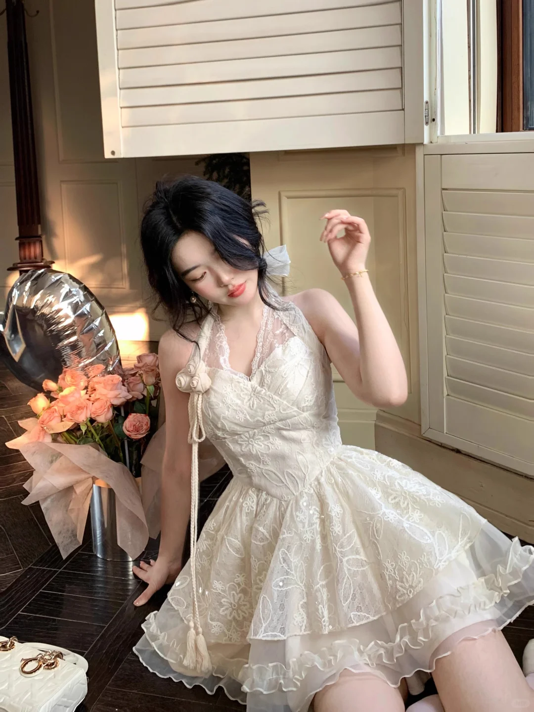 Beautiful Halter Off White Lace A Line Short Birthday Outfits Formal Homecoming Dress