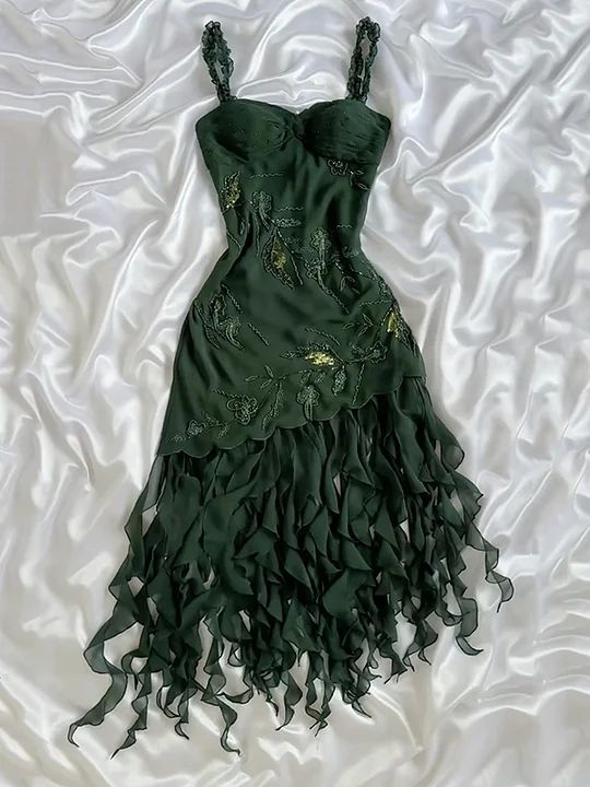 Vintage Green Chiffon Beaded Ruffles Short 19th Birthday Outfits Homecoming Dress